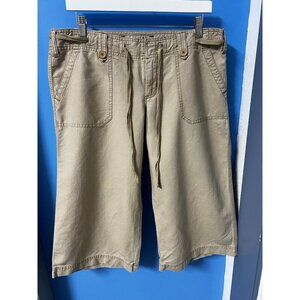 Abercrombie & Fitch Womens Beige Linen/Cotton Blend Bermuda Shorts, Beach, resor